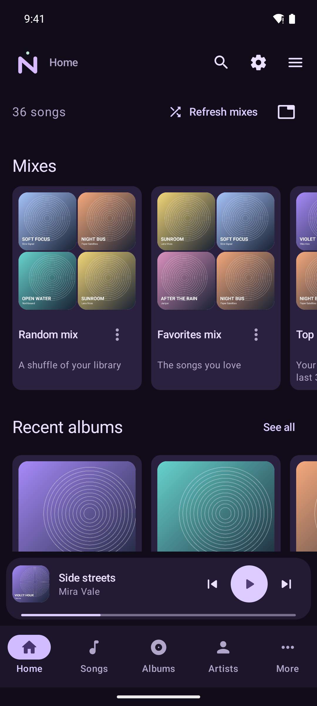 Home with favorite mixes and recent albums